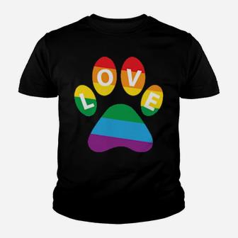 Dog Paw Lgbt Supporter Rainbow Paw Print Lgbt Pride Youth T-shirt - Monsterry