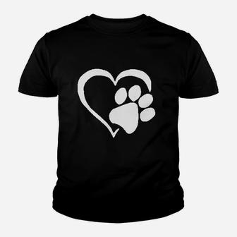 Dog Paw Love Heart Print Youth T-shirt | Crazezy