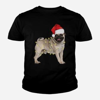 Dog Pug Santa Hat Christmas Lights Dog Lovers Youth T-shirt | Crazezy CA