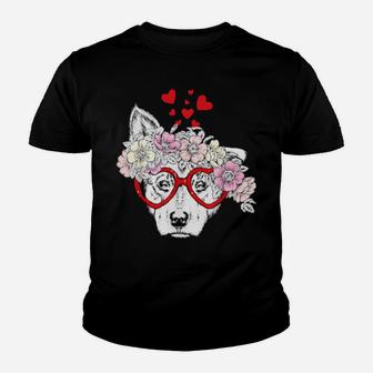 Dog Puppy Sunglasses Flowers Heart Cute Dog Valentine Gift Classic Women Youth T-shirt - Monsterry