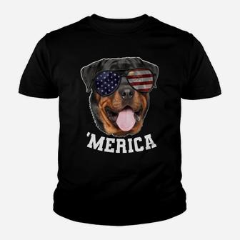 Dog Rottweiler American Flag Sunglasses 4Th Of July 'Merica Youth T-shirt | Crazezy