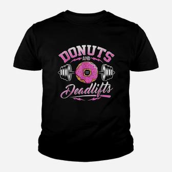 Donuts And Deadlifts Weightlifting Funny Gym Youth T-shirt | Crazezy
