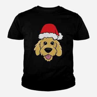 Doodle Dog Christmas Goldendoodle With Santa Hat Youth T-shirt | Crazezy UK