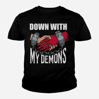 Down With My Demons Deal Handshake Aesthetic Humour Goth Youth T-shirt | Crazezy DE