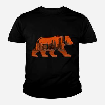 Downtown Chicago City Skyline Walking Bear Silhouette Youth T-shirt | Crazezy
