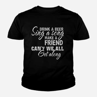 Drink A Beer Get Along Funny Vintage Youth T-shirt | Crazezy