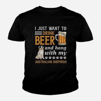 Drink Beer And Hang With My Australian Shepherd Youth T-shirt | Crazezy AU