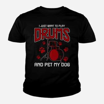 Drummer Animal Gifts Dog Pet Drums Youth T-shirt | Crazezy