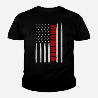 Drummer Vintage American Flag Drumming 4Th Of July T Shirt Youth T-shirt | Crazezy