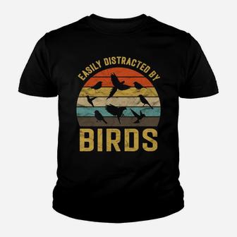 Easily Distracted By Birds Vintage Retro Birds Lover Gift Youth T-shirt | Crazezy