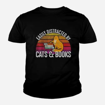 Easily Distracted By Cats & Books Youth T-shirt | Crazezy UK