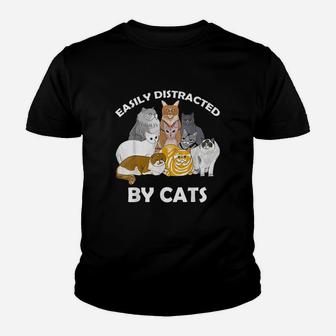 Easily Distracted By Cats Kitten Meow Lover Youth T-shirt | Crazezy CA