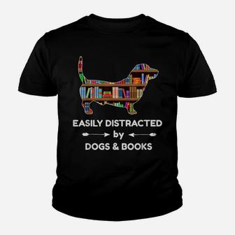 Easily Distracted By Dogs & Books Youth T-shirt | Crazezy CA