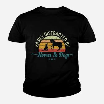 Easily Distracted By Dogs And Horses Funny Horse Riding Youth T-shirt | Crazezy AU