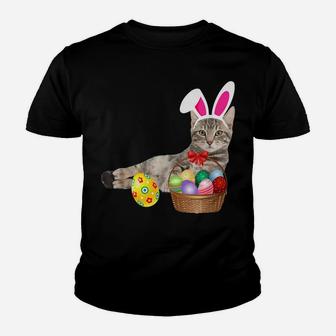 Easter Shirt Cat Funny Bunny Ears & Eggs Gift Youth T-shirt | Crazezy