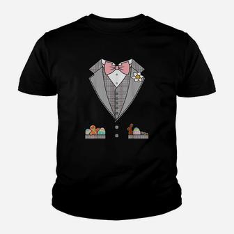 Easter Tuxedo Pink Bow Tie Youth T-shirt | Crazezy
