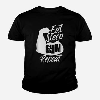 Eat Sleep Gym Repeat Training Workout Fitness Motivation Youth T-shirt | Crazezy