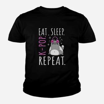 Eat Sleep Kpop Repeat Kawaii Cat Listening Music Kpop Gifts Youth T-shirt | Crazezy