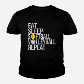 Eat Sleep Softball Volleyball Repeat Youth T-shirt | Crazezy