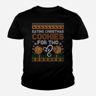 Eating Christmas Cookies For Two Holiday Pregnancy Ugly Xmas Sweatshirt Youth T-shirt | Crazezy