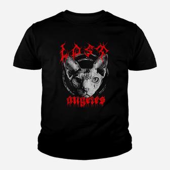 Edgy Gothic Clothing Sphynx Cat Lovers Occult Graphic Youth T-shirt | Crazezy DE
