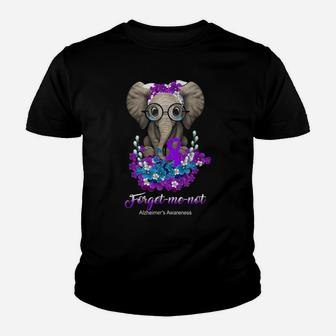 Elephant Forget Me Not Alzheimer's Awareness Flower Youth T-shirt | Crazezy