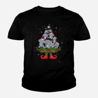 Elephants Christmas Tree Lights Funny Santa Hat Lover Youth T-shirt | Crazezy CA