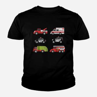 Emergency Vehicles Fire Truck Police Car Ambulance Youth T-shirt | Crazezy