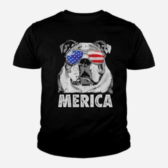 English Bulldog 4Th Of July Merica Men Women Usa Flag Youth T-shirt - Monsterry