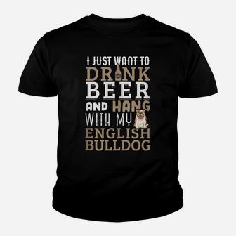English Bulldog Dad Tshirt Funny British Dog Lover Beer Youth T-shirt | Crazezy
