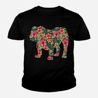 English Bulldog Flower T Shirt Dog Silhouette Floral Gift Youth T-shirt | Crazezy UK
