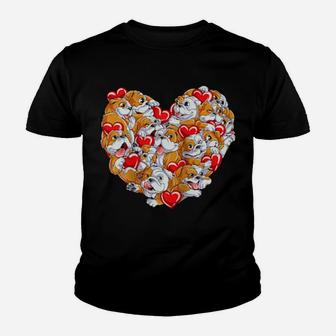 English Bulldog Heart Valentines Day Gifts Men Dog Lover Raglan Baseball Youth T-shirt - Monsterry