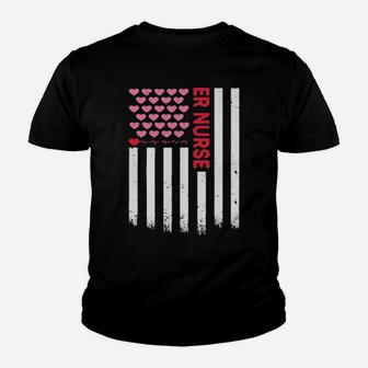 Er Nurse American Flag Heart Valentines Day Youth T-shirt - Monsterry