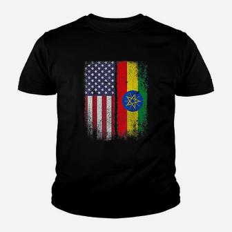 Ethiopian American Flag Ethiopia African Heritage Countries Youth T-shirt | Crazezy
