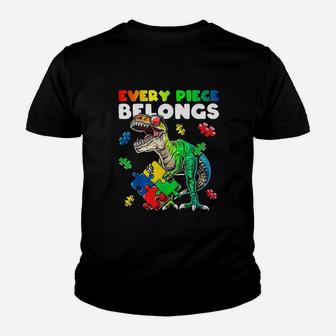 Every Piece Belongs Dinosaur Autism Awareness Puzzle Gift Youth T-shirt | Crazezy
