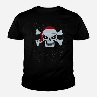 Eye Ornament Skull Santa Hat Pajamas Youth T-shirt - Monsterry