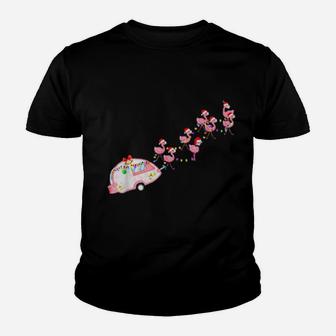 Fa La La La Mingo Pink Flamingo Santa Claus Reindeer Sleigh Youth T-shirt - Monsterry UK