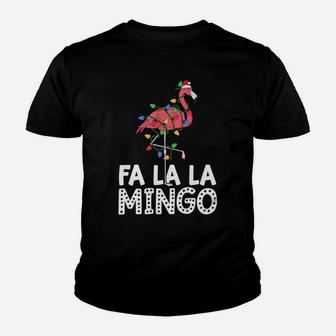 Fa La La Mingo Flamingo Christmas Tree Lights Tropical Xmas Youth T-shirt | Crazezy