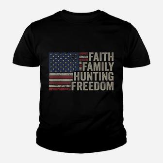 Faith Family Hunting Freedom - Vintage Hunter American Flag Youth T-shirt | Crazezy