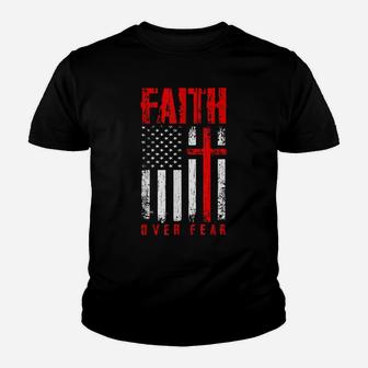 Faith Over Fears Christian Cross American Usa Flag Gym Youth T-shirt | Crazezy UK