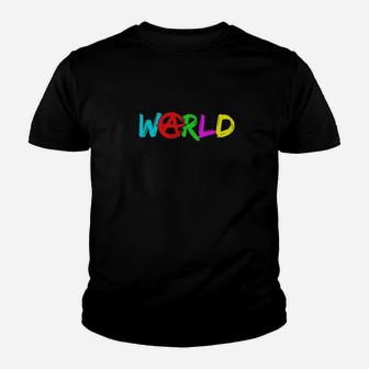 Farbenfrohes WORLD Schriftzug Kinder Tshirt, Buntes Wort Design - Seseable