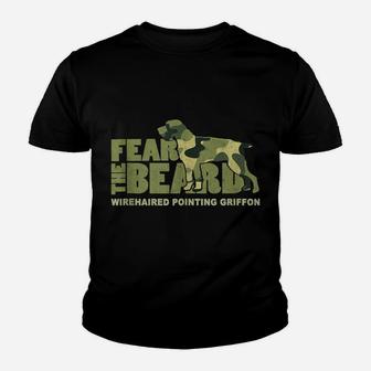Fear The Beard - Camo Wirehaired Pointing Griffon Hunting Youth T-shirt | Crazezy