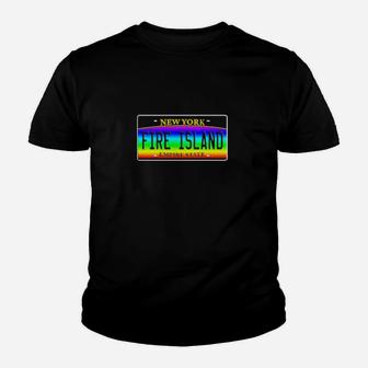 Fire Island Ny Hamptons Rainbow Lgbt License Plate Youth T-shirt - Monsterry