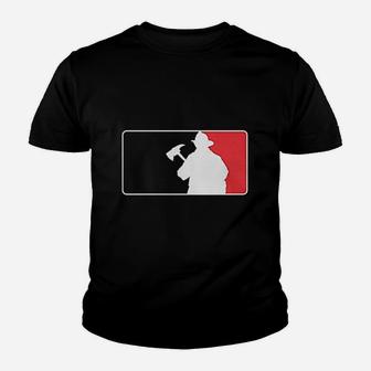 Firefighter Baseball Emblem Fire Fighter Flag Youth T-shirt | Crazezy