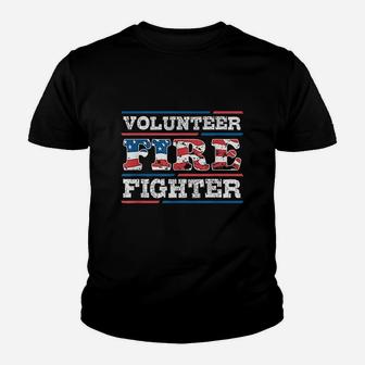 Firefighter Volunteer American Flag Fire Department Fireman Youth T-shirt | Crazezy