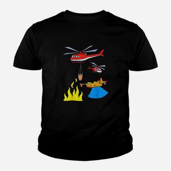 Firefighting Helicopters And Plane Fighting A Fire Youth T-shirt | Crazezy