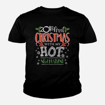 First Christmas With Hot New Husband Newlywed Sweatshirt Youth T-shirt | Crazezy