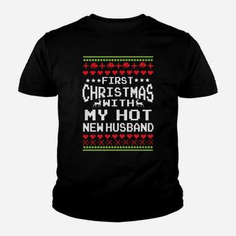 First Christmas With My Hot Husband Married Matching Couple Youth T-shirt | Crazezy AU