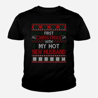 First Christmas With My Hot New Husband Matching Couple Sweatshirt Youth T-shirt | Crazezy UK