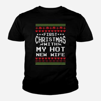 First Christmas With My Hot New Wife Married Matching Couple Youth T-shirt | Crazezy UK